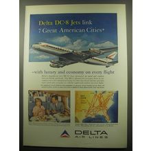1959 Delta Air Lines Ad - Delta DC-8 jets link 7 great American Cities