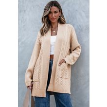 Parchment Oversize Chunky Cable Knit Open Front Midi-length Cardigan