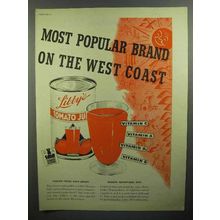 1944 Libby's Tomato Juice Ad - Most Popular Brand