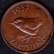 1937 Great Britain 1 Farthing Coin