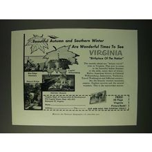 1955 Virginia Tourism Ad - Beautiful autumn and Southern winter are wonderful