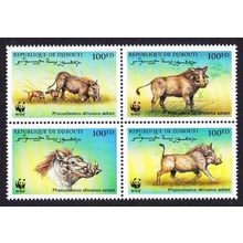 Djibouti WWF Eritrean Warthog 4v Block of 4 2000 MNH SG#1192-1195