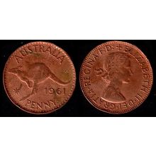 Australia One Penny 1961 Used Coin 1d QE II Kangaroo Y.
