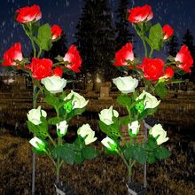 Woanger 4 Pcs Solar Flowers Cemetery Grave Decorations Outdoor LED Flower Lights