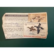 ICOLLECTZONE US RW36 Duck stamp 1969 & Nebraska Hunting stamp on license