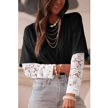 Black Lace Long Sleeve Insert Drop Shoulder Tee