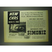 1939 Simoniz Wax Ad - New Cars Need It, Too