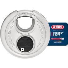 ABUS Diskus 20/70 Heavy Duty Stainless Steel Disk Padlock - Rustproof Storage Lo