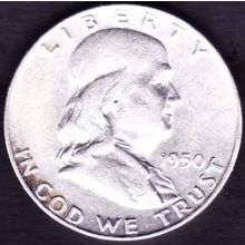 1950 D USA 50 Cents Silver Coin Franklin