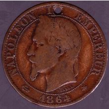 1864 A France 5 Centimes Coin