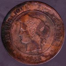 1885 A France 5 Centimes Coin