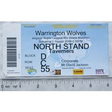 2009 ticket + stub Leeds Rhinos v. Warrington Wolves, corporate