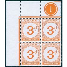 Ghana 1958 3d orange Damaged ornament Postage Due SGD16var MNH block x4