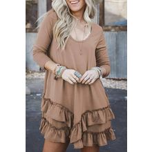 Goat Scoop Neck Tiered Ruffled Hem Long Sleeve Mini Dress
