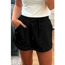 Black French Terry Drawstring Mini Skort with Pockets