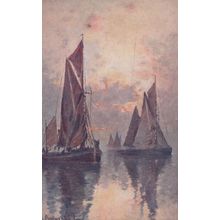 Sailing Boats Ship Old Panel Wood Painting Postcard