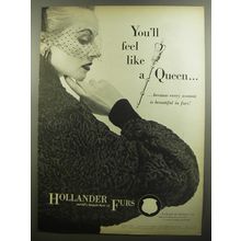 1952 Hollander Furs Ad - You'll feel like a queen
