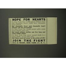 1953 Heart Fund Advertisement - Hope for Hearts Join the Fight