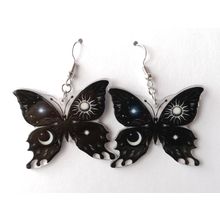 Celestial Black Butterfly Earrings Silver Plated Hooks Wiccan