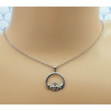 Vintage 925 Sterling Silver Irish Claddagh Heart Pendant Necklace