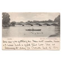 Postcard UK England London Hyde Park Serpentine Bridge men in boat posted 1904
