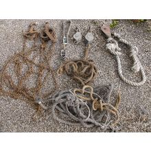 Collection of Large Vintage Metal Pulleys & Chains /Rope decoration hoist winch