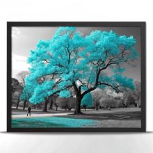 Large Tree Wall Art Turquoise Leaves Poster Picture Teal Tree Print For Lounge (