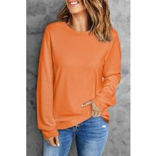 Orange Plain Crew Neck Long Sleeve Top