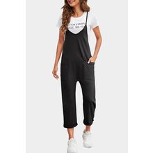 Black Pocketed Adjustable Spaghetti Strap Straight Leg Jumpsuit