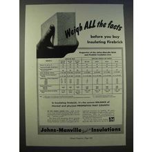 1946 Johns-Manville Firebrick Ad - Weigh All The Facts