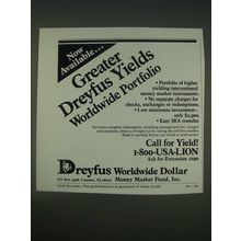 1989 Dreyfus Investments Ad - Now availableÉ greater Dreyfus yields worldwide