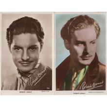 Robert Donat 2x Facimile Signed Real Photo Film Movie Postcard s