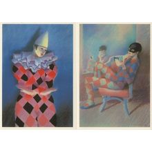 The Clown Dressing Room Pierrot Adrian George 2x Postcard s