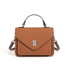 New French Crossbody Bag Small Square Bag Genuine Leather Handbag Brown