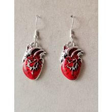 Gothic Red Enamel Anatomical Human Heart Earrings Goth Jewellery
