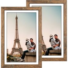 Capcillin 11X17 Picture Frame Wood Pattern Rustic Brown Poster Frame Set of 2, W