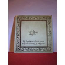 BIRTHDAY GREETINGS CARD used antique folded card 12 x 12 cms closed =