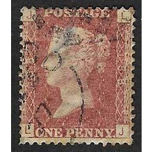 GB 1858 QUEEN VICTORIA 1d RED PLATE 188 USED SG43 / 44 " LJ " large hinge thin