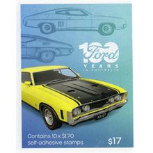 2025 100 YEARS OF FORD, XA FG-X, XR8, BOOKLET WITH 10 MINT SELF-ADHESIVE STAMPS.
