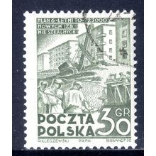 POLAND 1951, Six Years Plan - House Building, Dull Green, 30 G, USED - Full Gum