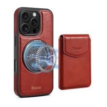 Denior D22 Genuine Leather MagSafe Holder Detachable Card Slot Phone Case, For i