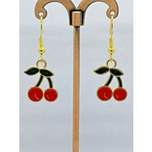Drop / Dangle Earrings - Enamel Cherries - Gold Plated