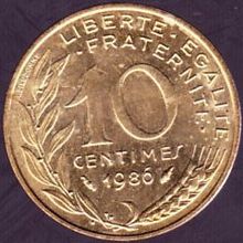 1986 France 10 Centimes Coin