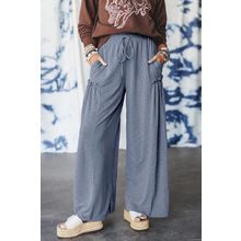 High Frilled Detail Wide Leg High Waist Knit Pants