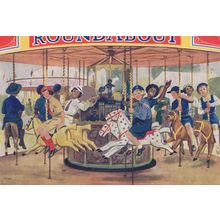 Brownies Girl Guides at Fair Roundabout Fairground Painting Postcard