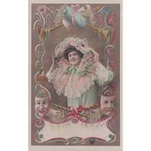 Lady Glamour Drama Mask Toy Puppet Glamour Secret Code Rare Old Postcard