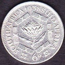1938 South Africa 6 Pence Silver Coin