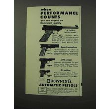 1962 Browning Pistol Ad - .22 Caliber, 9mm Parabellum