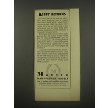 1956 Martex Towels Ad - Happy Returns