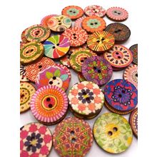20mm Round Shabby Chic Vintage Buttons 2 Hole Mixed Pattern Wooden Sewing
